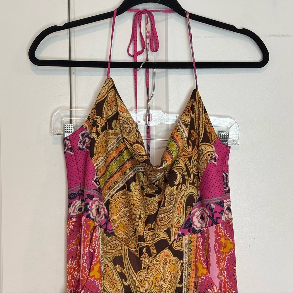 Free People Miranda Paisley Scarf Print Halter Wide Crop Leg Jumpsuit M - Picture 3 of 14